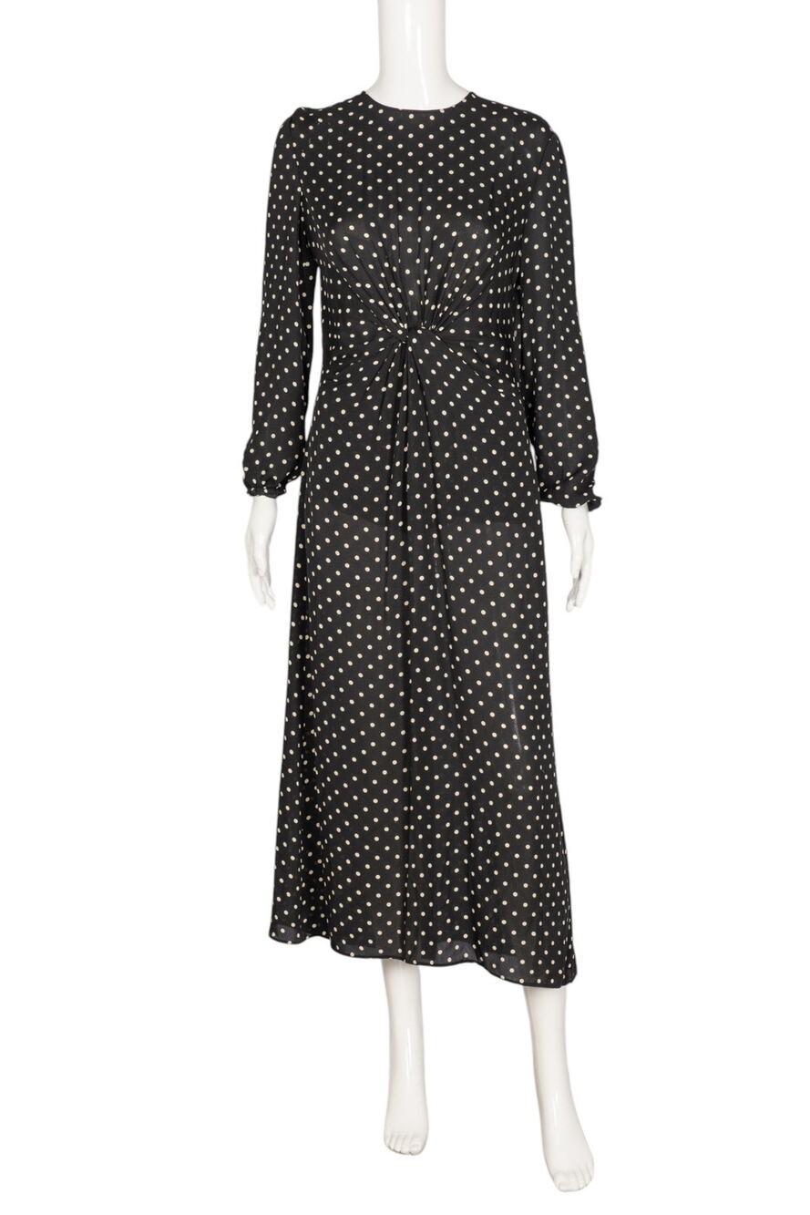 VALENTINO Polka Dot Print Twist Front Silk Midi Dress Size M